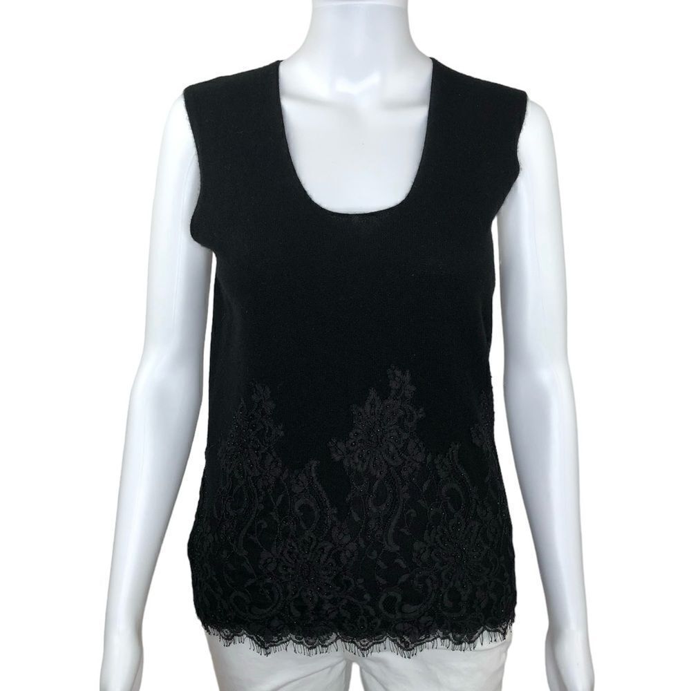 Ann Taylor Women’s Black 100% Cashmere Sleeveless Lace Trim Sweater Size S